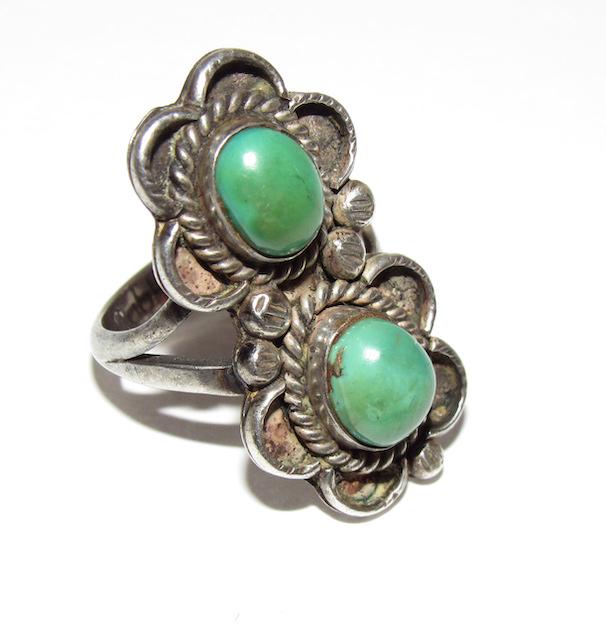 Old Pawn Navajo Sterling Turquoise Statement Ring Sz. 8 (1 of 3)