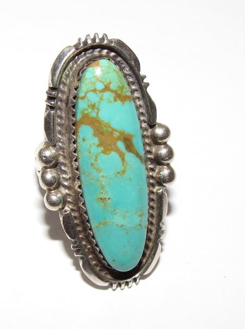 Old Pawn Navajo Sterling Turquoise Statement Ring Sz. (1 of 3)