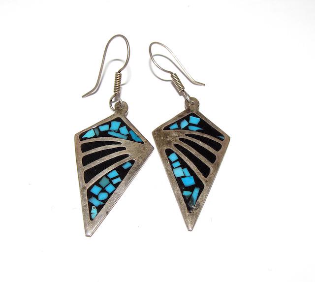 Mexico 925 Taxco Turquoise Onyx Earrings (1 of 3)