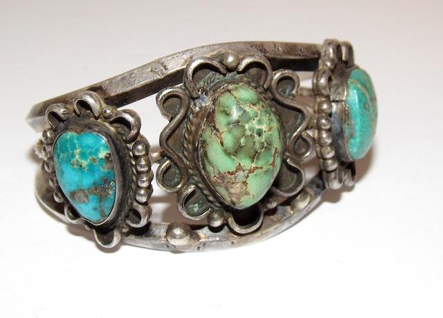 Old Pawn Fred Harvey Era Sterling Turquoise Bracelet (1 of 3)