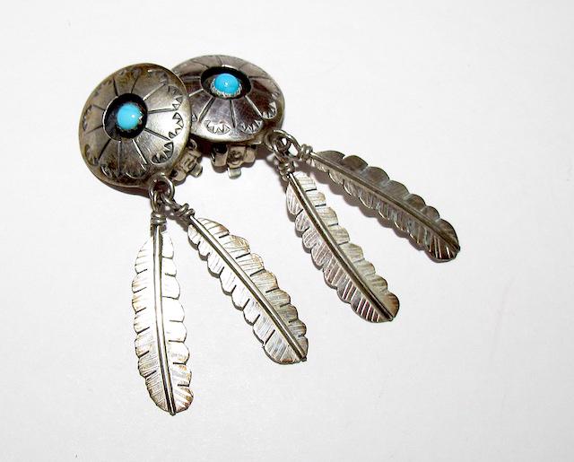 Old Pawn Navajo Sterling Turquoise Clip On Earrings (1 of 3)