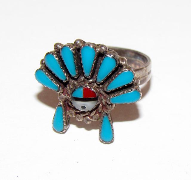 Old Pawn Zuni Sunface Kachina Ring Sz. 7.5 (1 of 3)