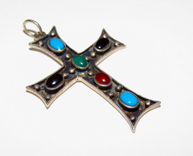 Mexican Taxco 925 Multi Gemstones Cross Pendant (1 of 3)