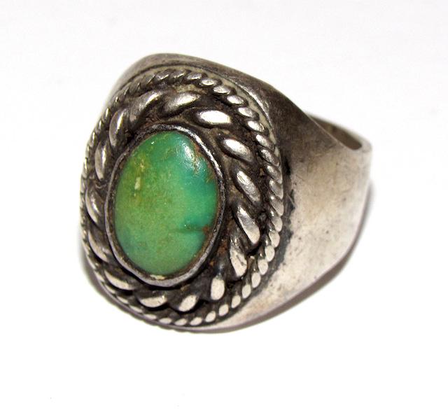Old Pawn Navajo Sterling Turquoise Statement Ring Sz. (1 of 3)