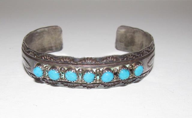 Old Pawn Navajo Sterling Turquoise Cuff Bracelet (1 of 3)