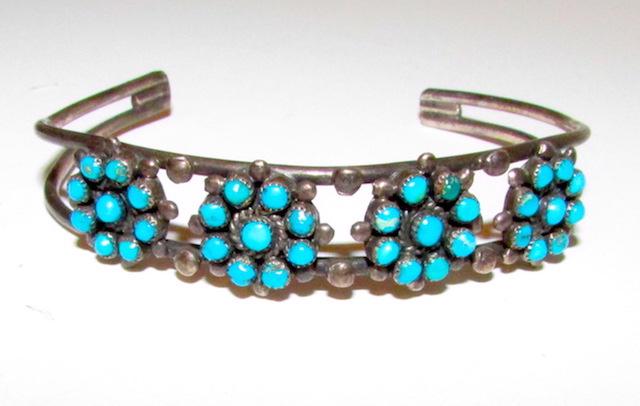 Old Pawn Zuni Sterling Turquoise Snake Eye Bracelet (1 of 3)