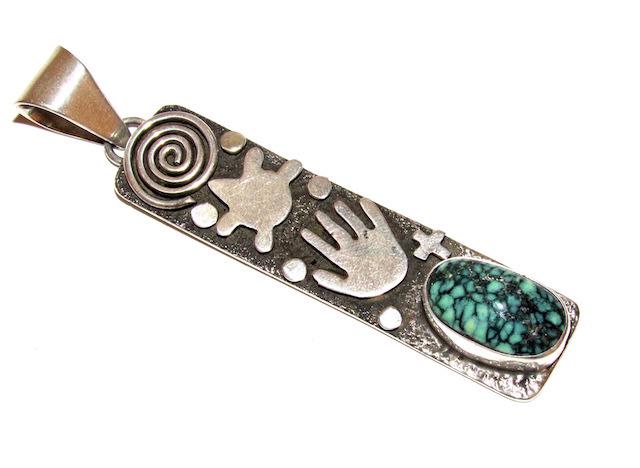 Navajo Alex Sanchez Sterling Turquoise Pendant (1 of 3)