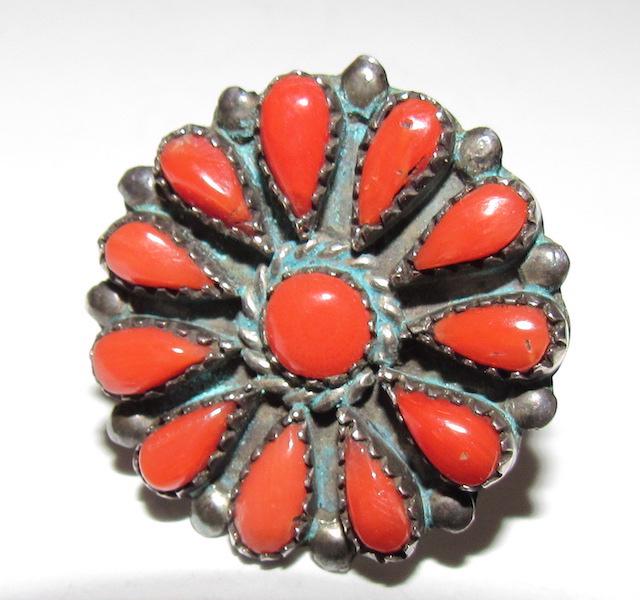 Vintage Navajo Sterling Coral Statement Ring (1 of 3)