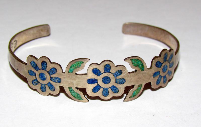 925 Taxco Mexico Turquoise Malachite Bracelet (1 of 3)