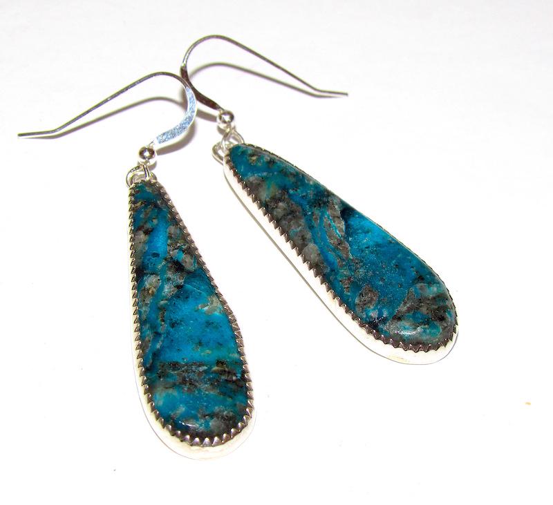 Navajo Turquoise Dangle Earrings A Fierro: Navajo Turquoise Dangle Earrings A Fierro. Sterling silver, Blue Ridge Mine turquoise. 2 1/4" long. Singed, marked, tested.