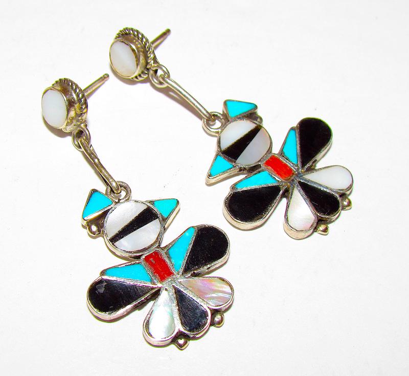 Vintage Zuni Inlay Thunderbird Earrings (1 of 3)