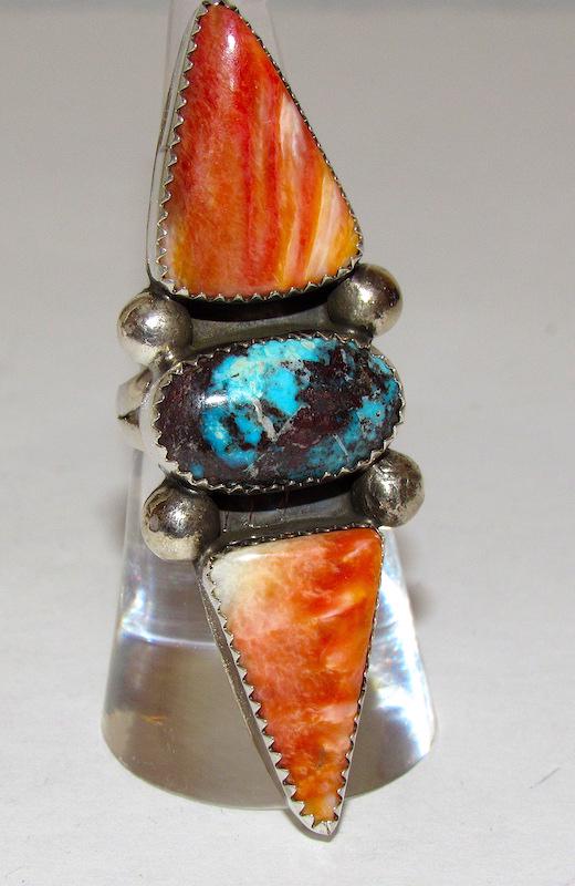 Navajo Sterling Spiny Oyster Turquoise Sttement Ring (1 of 3)