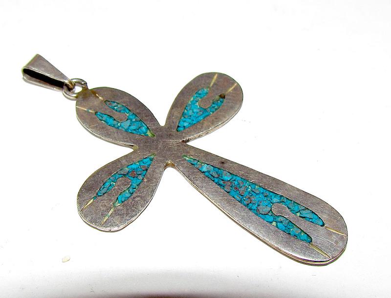 925 Taxco Mexico Turquoise Cross: 925 Taxco Mexico Turquoise Cross. Features a Taxco Mark. Marked 925. 2 1/4" by 1 1/4".