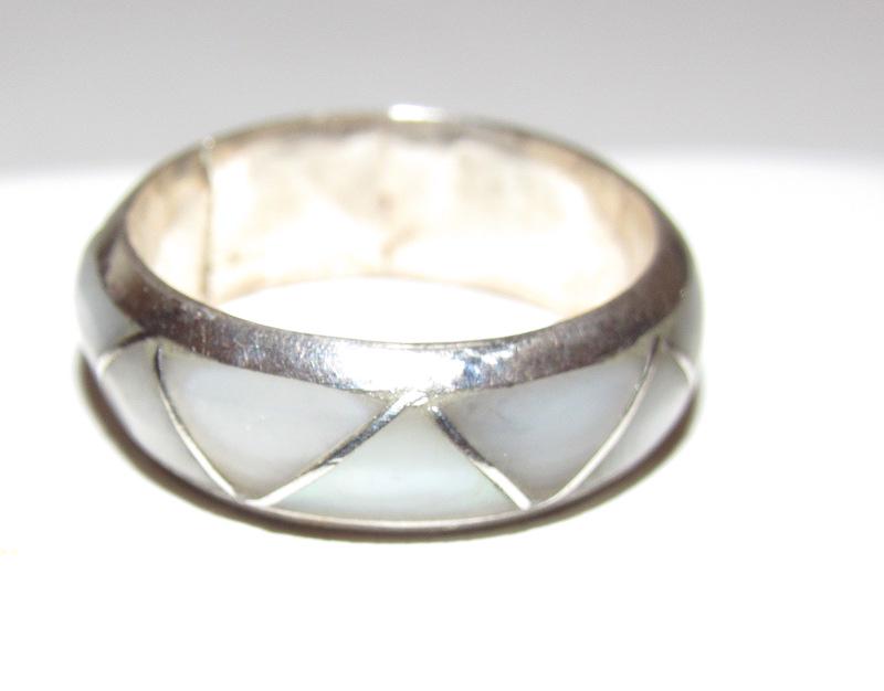 Old Pawn Navajo Sterling Mother or Pearl Band: Old Pawn Navajo Sterling Mother or Pearl Band Ring sz. 6. Unmarked as most vintage Native pieces and has been tested for silver content.