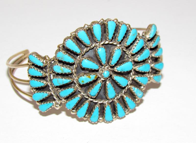 Navajo Sterling Turquoise Cluster Bracelet (1 of 3)