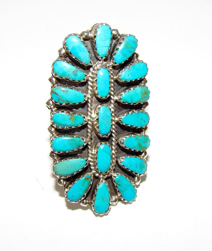 Navajo Sterling Turquoise Cluster Statement Ring Sz. 8 (1 of 3)