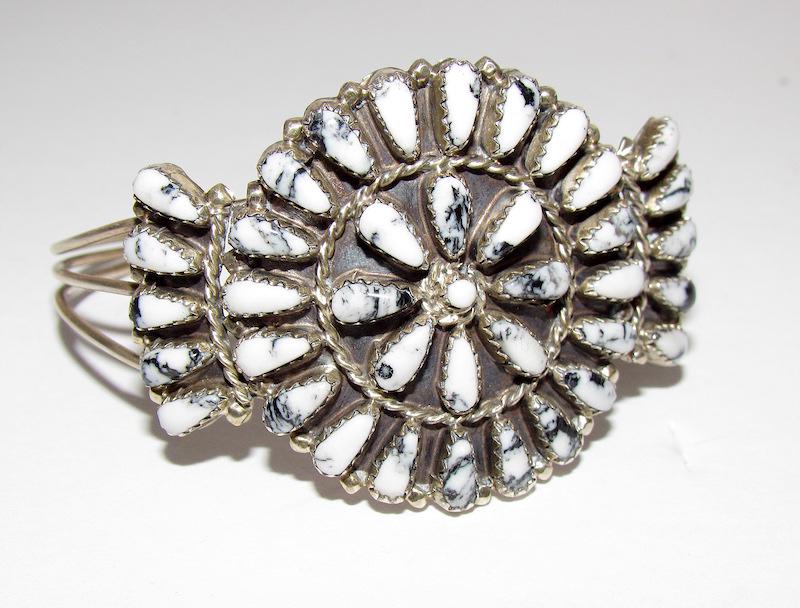 Navajo White Buffalo Cluster Cuff Bracelet (1 of 3)