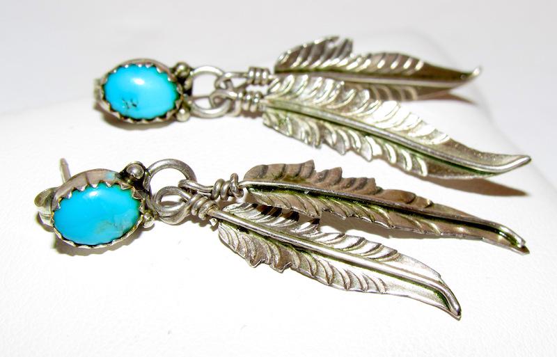 Vintage Navajo Sterling Turuqoise Feather Earrings (1 of 3)