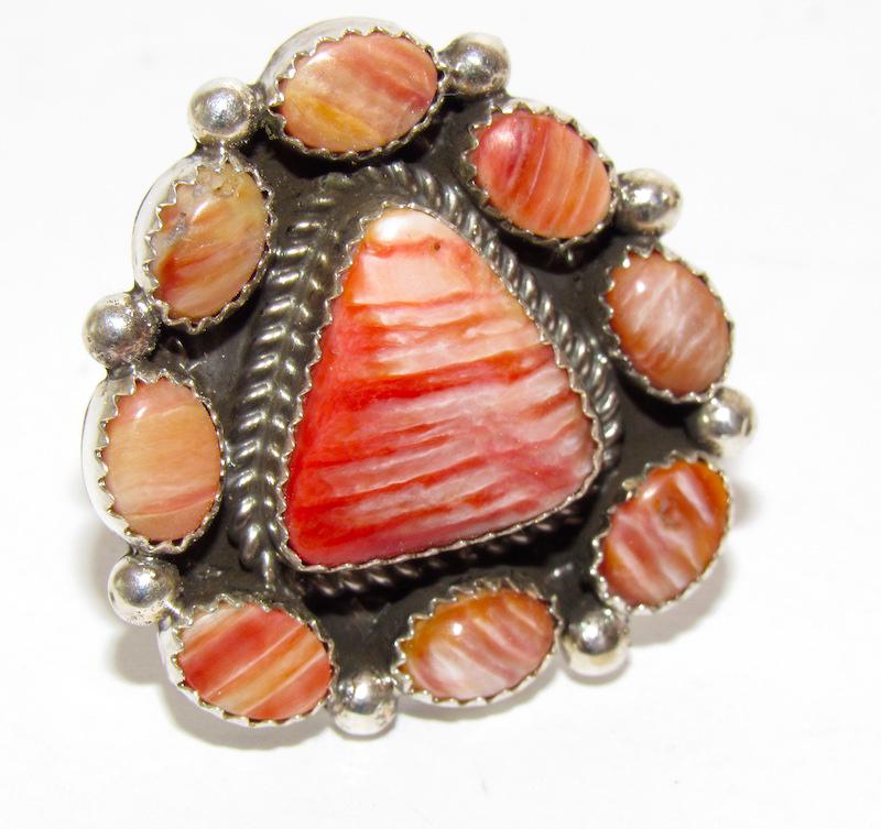 Navajo Streling Red Spiny Oyster Cluster Ring (1 of 3)