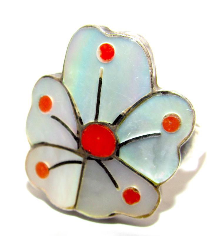 Rare Zuni Anselm Wallace Inlay Flower Ring Sz. 7 (1 of 3)