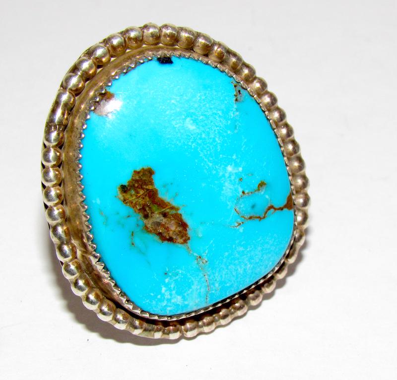 Vintage Navajo Kingman Statement Ring Sz. 12: Massive Vintage Navajo Kingman Statement Ring Sz. 12. Measures 1.5"on the front. Unmarked as most vintage Native pieces and has been tested for silver content.