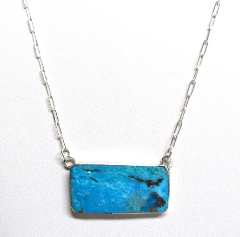 Navajo Sterling Silver Kingman Turquoise Bar Necklace (1 of 2)