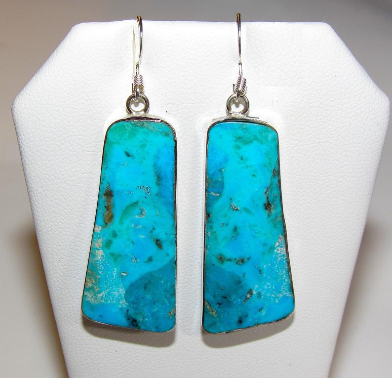 Turquoise Slab Sterling Setting Statement Earrings (1 of 2)