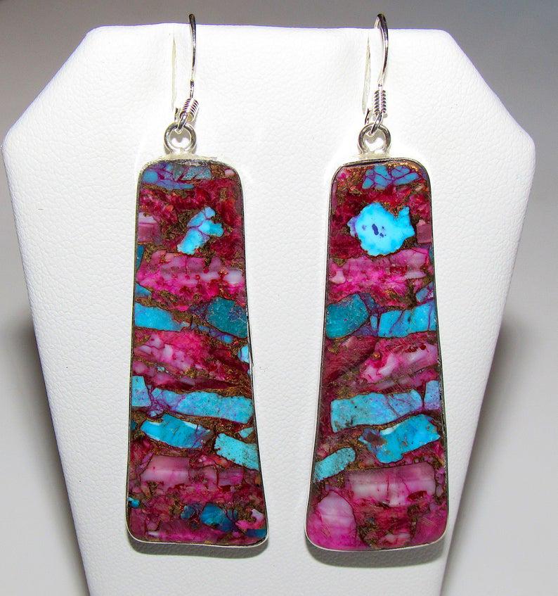 Purple Spiny Oyster Turquoise Slab Earrings in Sterling (1 of 1)