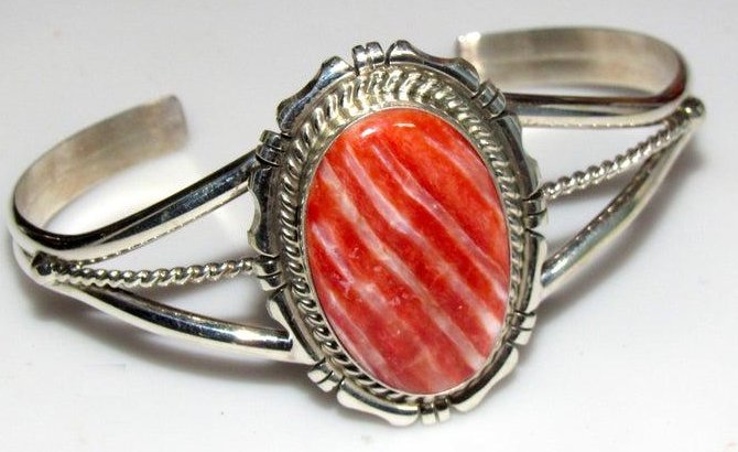 Navajo Orange Spiny Oyster Bracelet Sterling Silver (1 of 4)