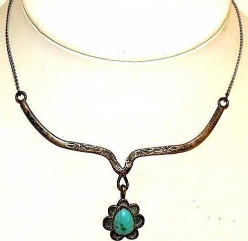 Vintage Navajo Necklace Sterling Silver Kingman Mine (1 of 3)