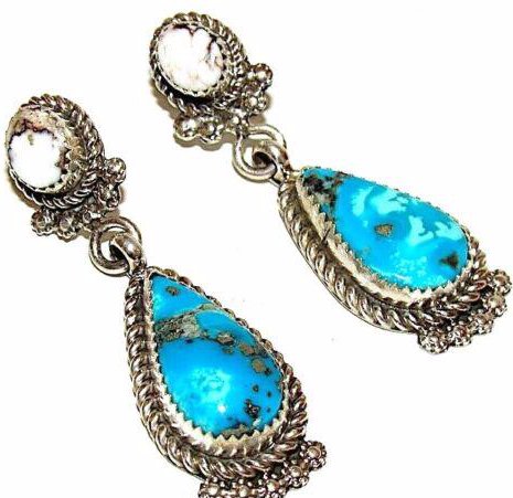 Navajo White Buffalo & Turquoise Statement Earrings (1 of 2)