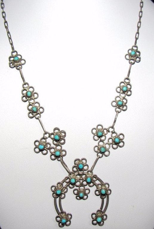 Old Pawn Zuni Petit Squash Blossom Sterling Turquoise (1 of 4)