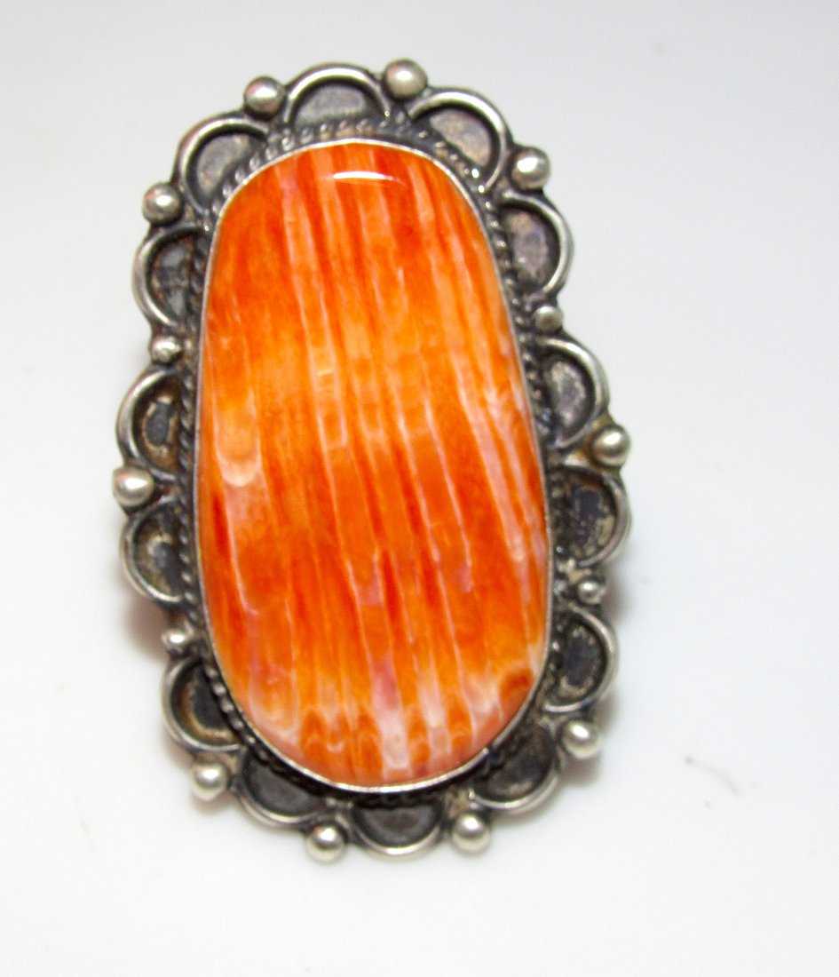 Navajo Leroy Begay Orange Spiny Ring Size 8 Sterling (1 of 4)