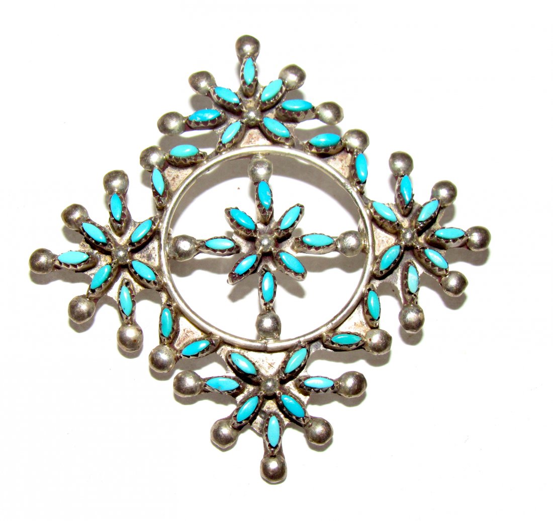 Old Pawn Zuni Brooch Pin Pendant Sterling Turquoise (1 of 3)