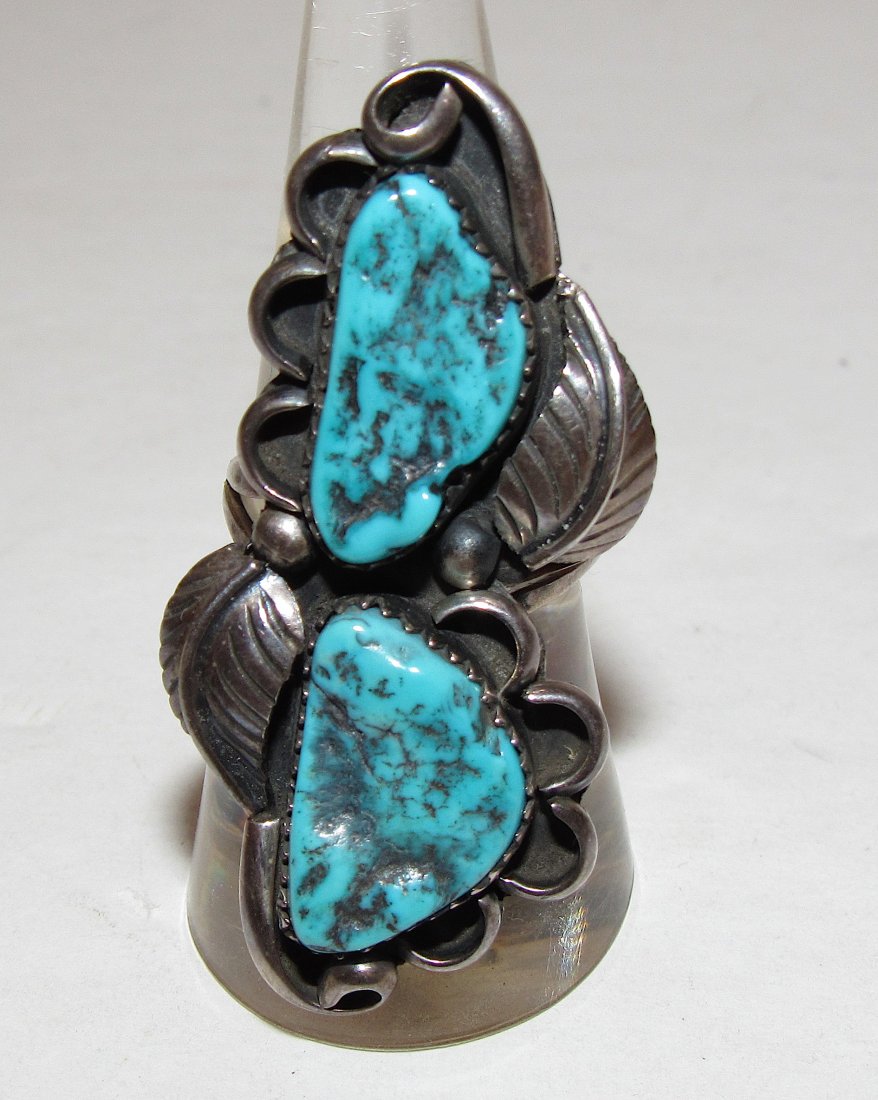 Old Pawn Navajo Kingman Turquoise Statement Ring Sz 7.5 (1 of 3)