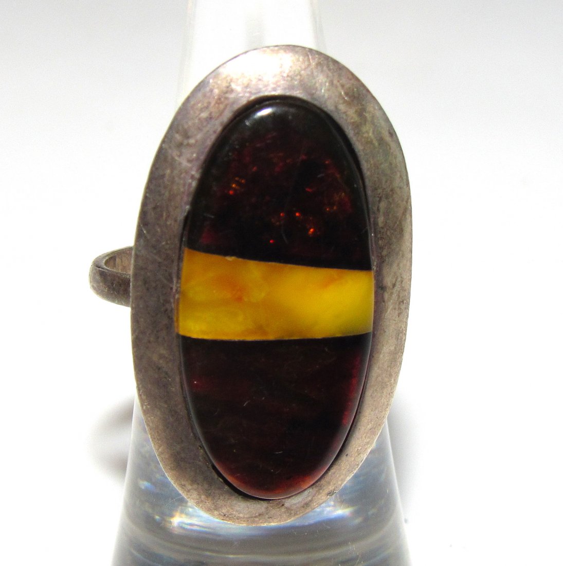 Vintage Navajo Sterling Amber Inlay Ring Size 7 (1 of 3)