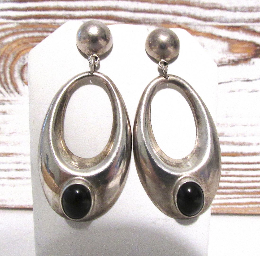 Taxco Mexico 925 Onyx Earrings (1 of 2)