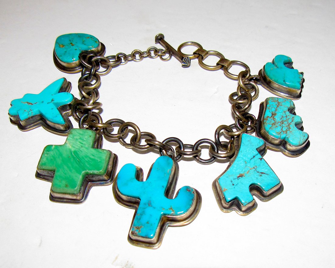 Navajo Sterling Turquoise Charm Statement Bracelet (1 of 3)