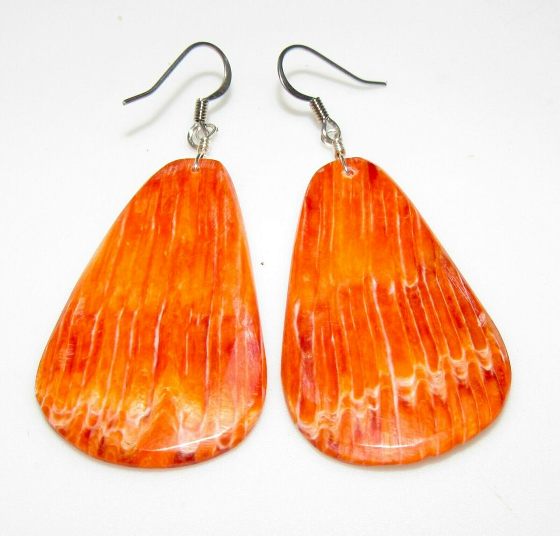 Santo Domingo Orange Spiny Slab Earrings Sterling (1 of 3)
