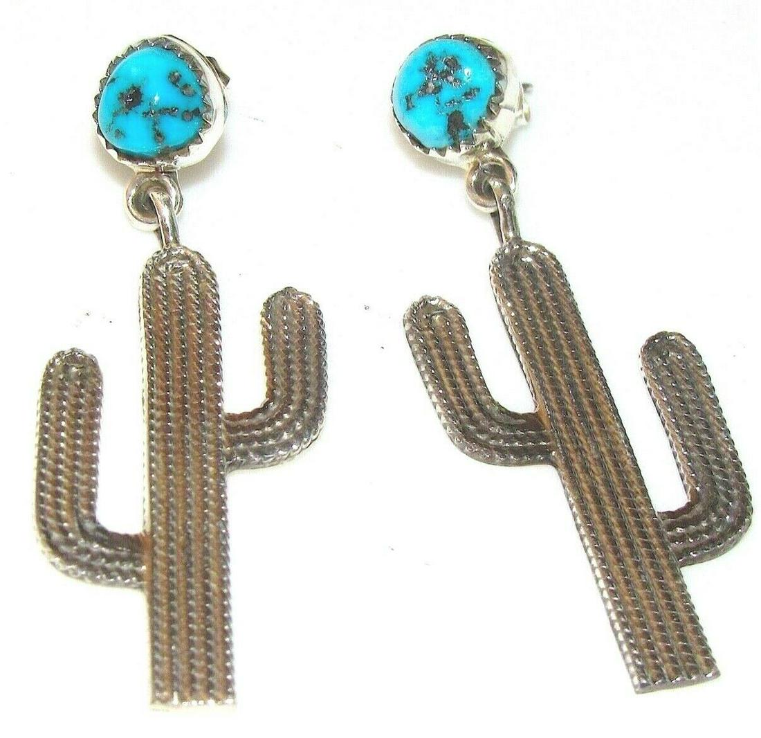 Navajo Cactus Earrings Kingman Turquoise Sterling (1 of 2)