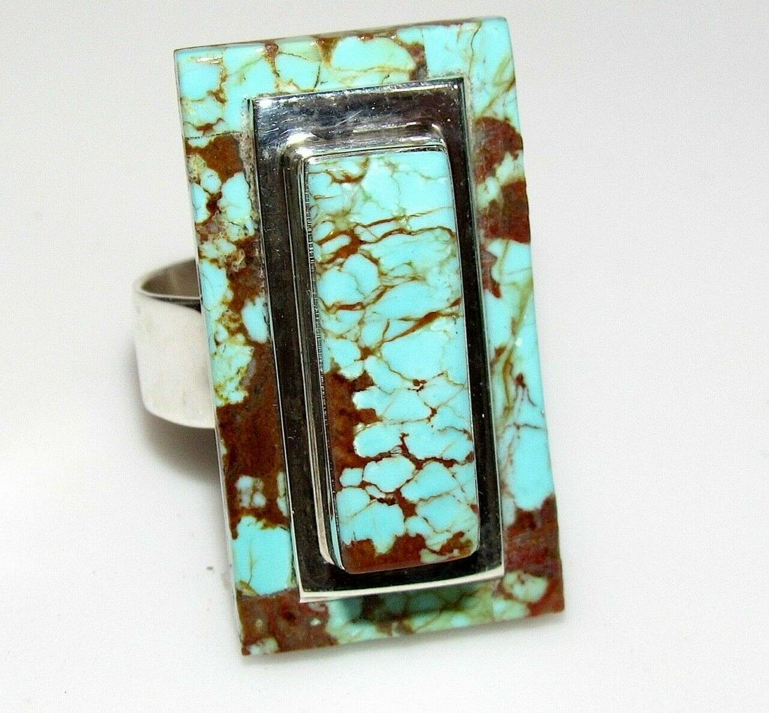 Navajo Number 8 Turquoise Ring Size 9 Sterling by L. (1 of 5)