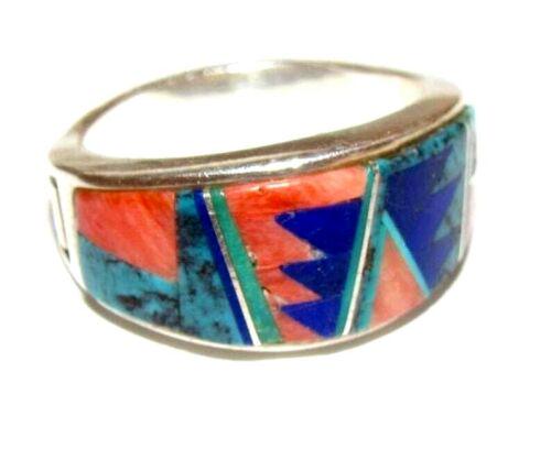 Navajo Coral Lapis Turquoise Inlay Ring Size 11 (1 of 3)