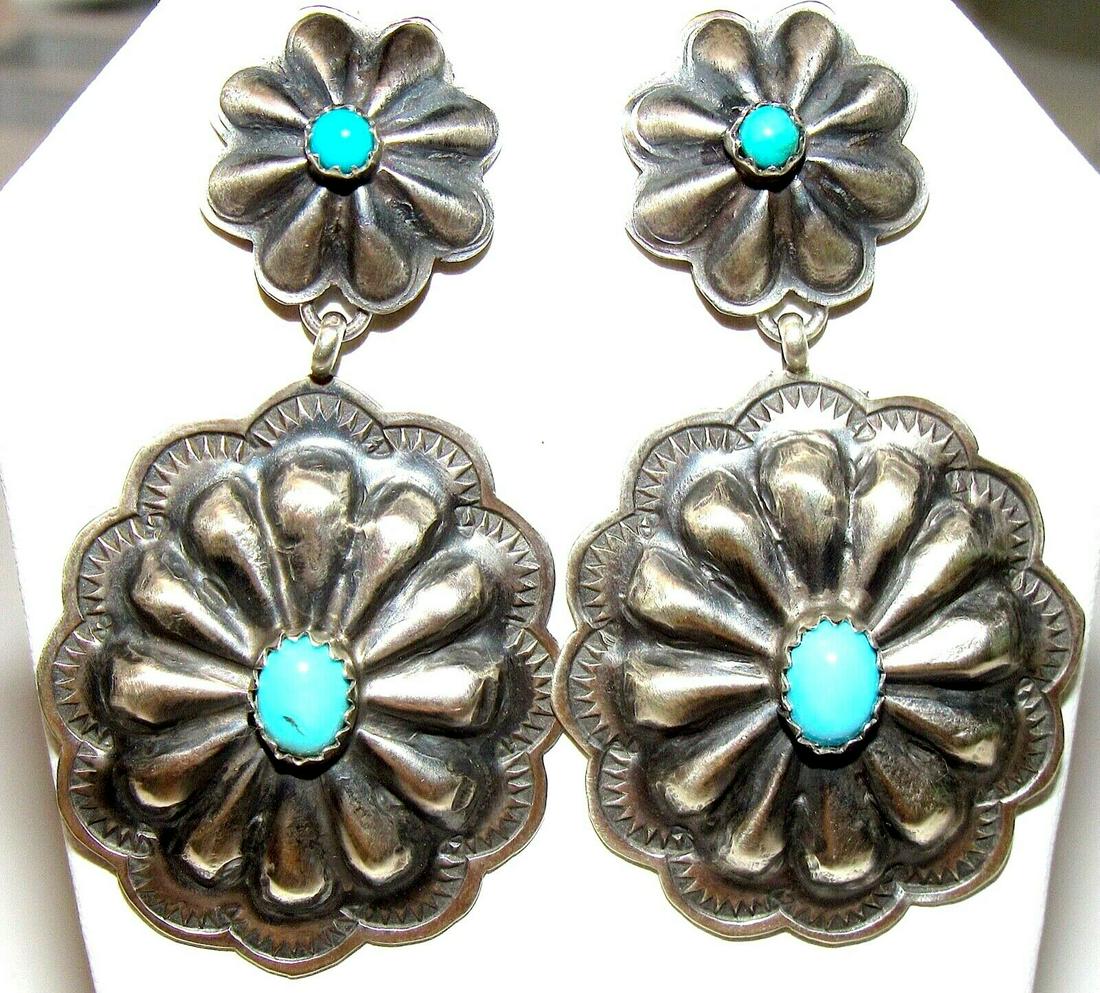 Navajo Concho Earrings Sterling Silver Sleeping Beauty (1 of 2)
