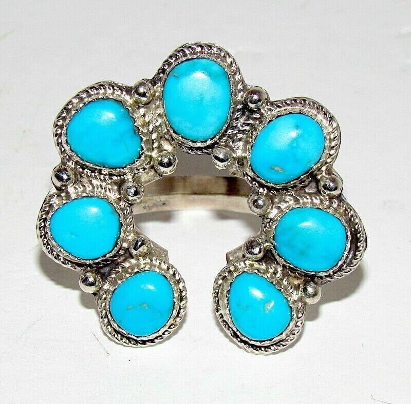 Navajo Naja Ring Size 7 Sterling Kingman Turquoise Ring (1 of 3)