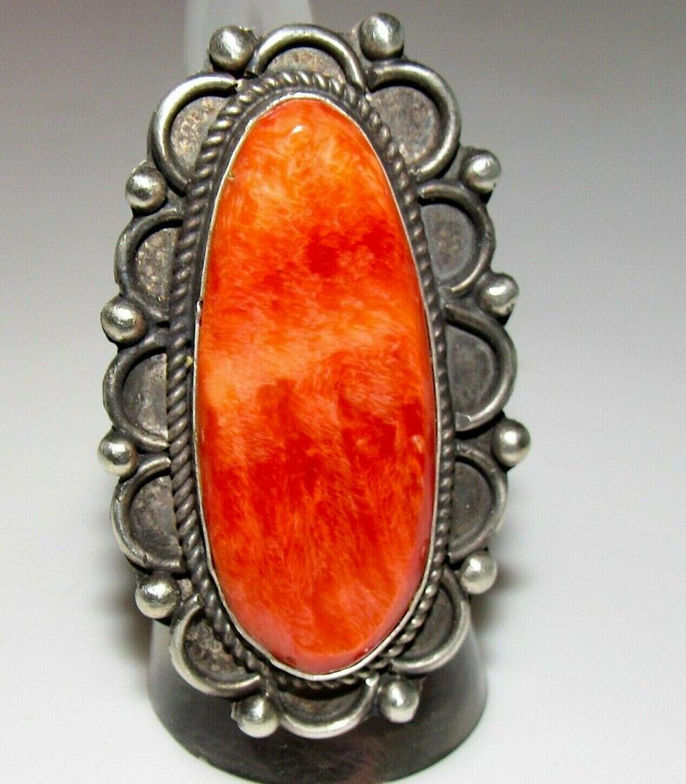 Huge Navajo Orange Spiny Ring Size 7 Sterling Silver (1 of 4)