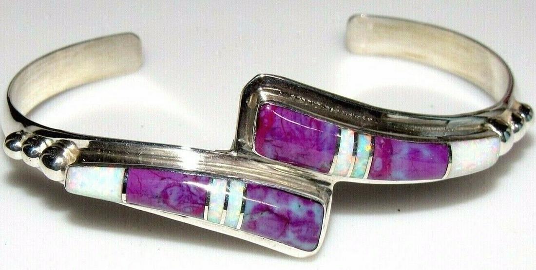 Navajo Sugilite Opal Bracelet Inlay Sterling Silver (1 of 4)