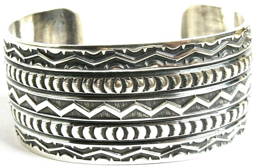 Large Navajo Sunshine Reeves Hand Stamped Bracelet (1 of 4)