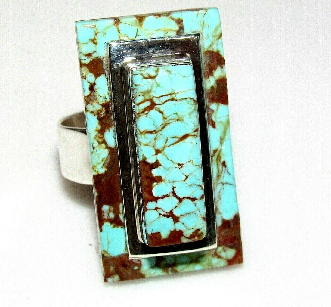 Navajo Number 8 Turquoise Ring Size 10 Sterling by L. (1 of 4)