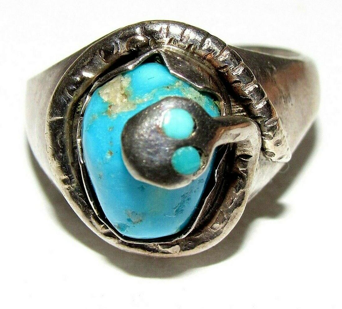 Zuni Snake Ring Size 8 Sterling Turquoise Signed Native (1 of 5)