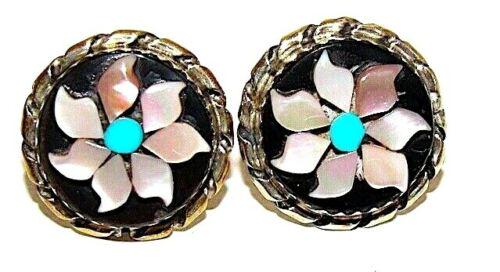 Zuni Inlay Post Earrings Sterling Silver Turquoise (1 of 3)